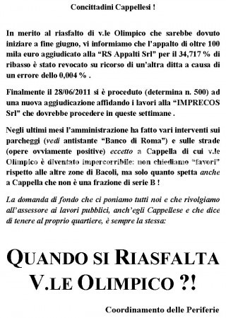 “Non asfaltano Viale Olimpico? Scriviamo all’assessore”. Al via l’iniziativa “sfottò” dei cittadini