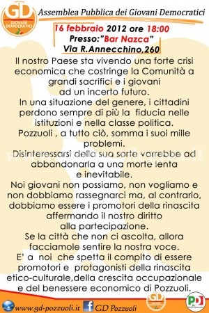 POZZUOLI/ Va in scena l’assemblea pubblica dei “Giovani Democratici”