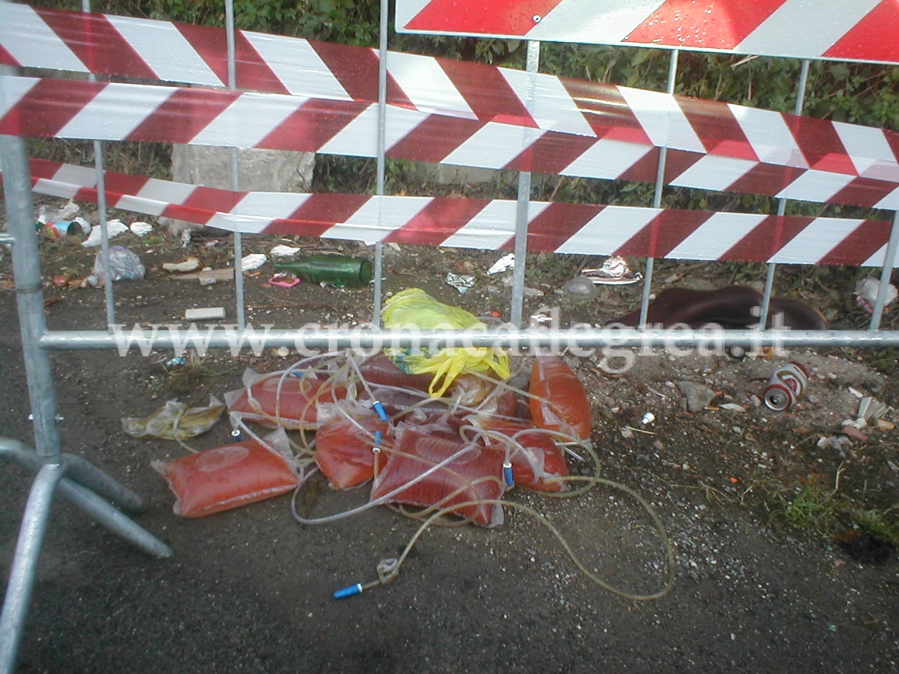 FOTO SHOCK/ Monterusciello: cateteri insanguinati lasciati in strada
