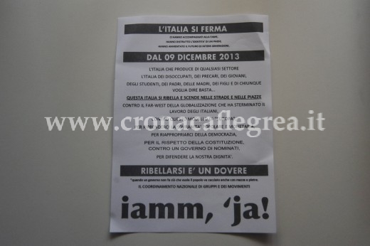 Il volantino distribuito a Quarto questa mattina