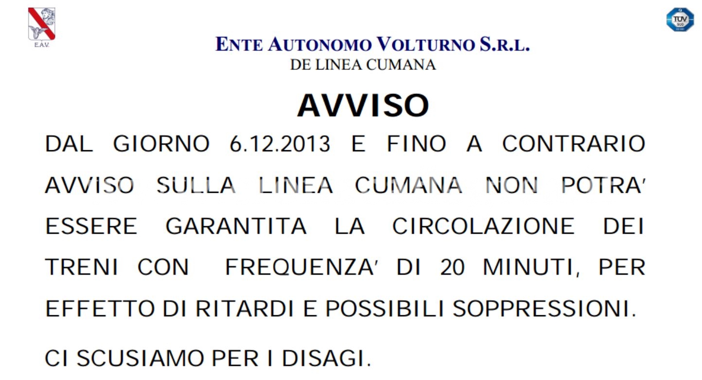 TRASPORTI/ Caos Cumana, da domani corse ad intervalli “casuali”