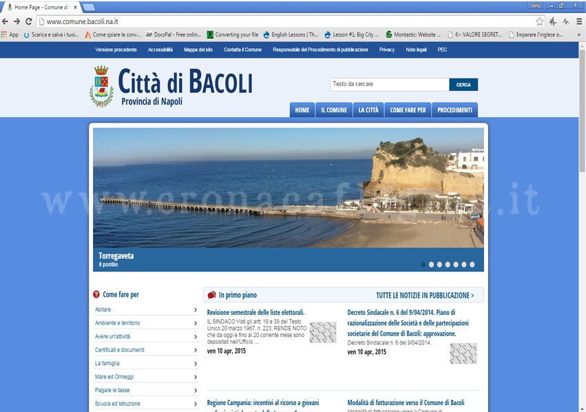 BACOLI/ E’ online il nuovo sito web del Comune