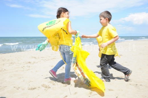 I piccoli allievi puliscono l'arenile