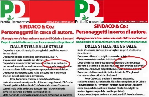 A sinistra il manifesto corretto, a destra quello "incriminato"