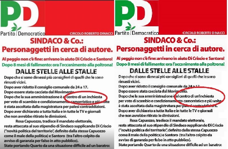 Il Pd mette l’apostrofo: corretto il manifesto contro il sindaco di Quarto