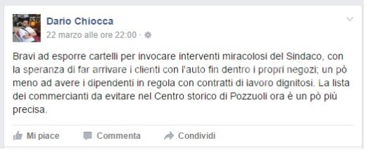 Il post di Dario Chiocca che ha scatenato le polemiche