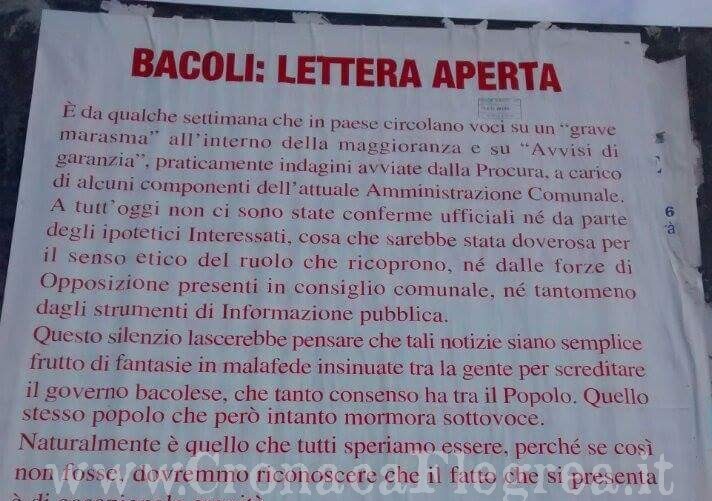 BACOLI/ «Avvisi di garanzia all’Amministrazione Comunale» Manifesto shock di SEL