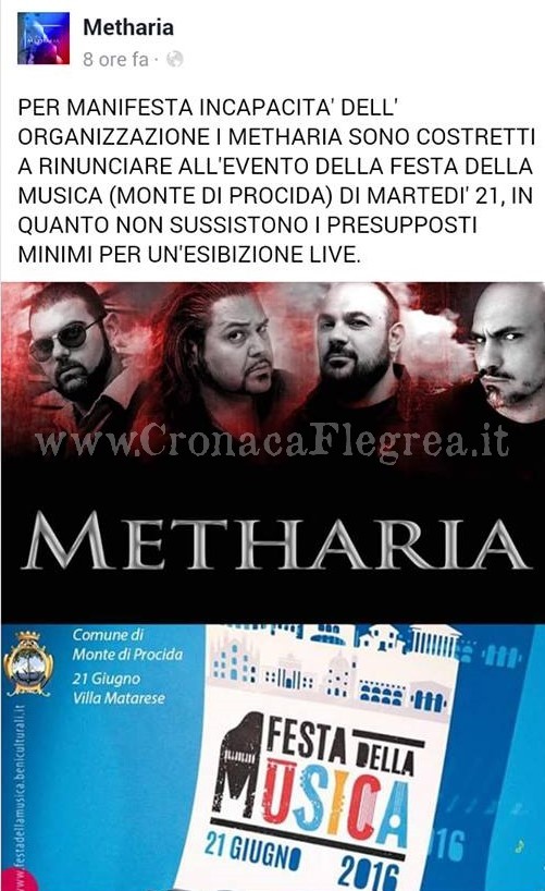 Veleno sulla “Festa della Musica”: band si rifiuta di suonare e attacca gli organizzatori