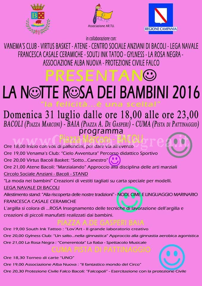 Arriva a Cuma, Baia e Bacoli “La Notte rosa dei bambini”