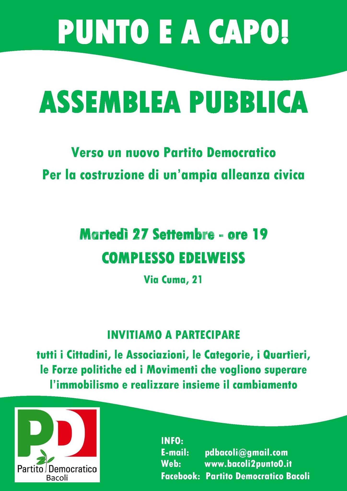 BACOLI/ “Punto e a capo”, il Pd incontra i cittadini