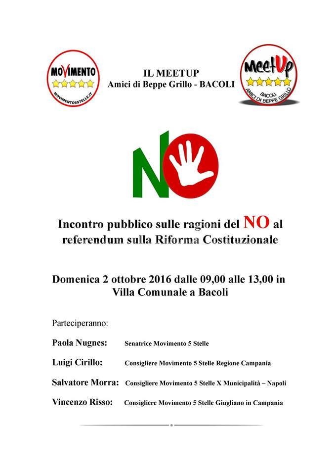 BACOLI/ MeetUp in Villa Comunale per dire “no” al Referendum Costituzionale