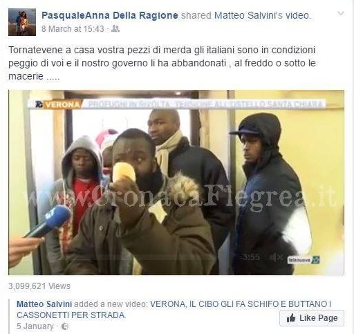 BACOLI/ «Pezzi di m…» agli immigrati: “leghista” si candida con Josi Della Ragione