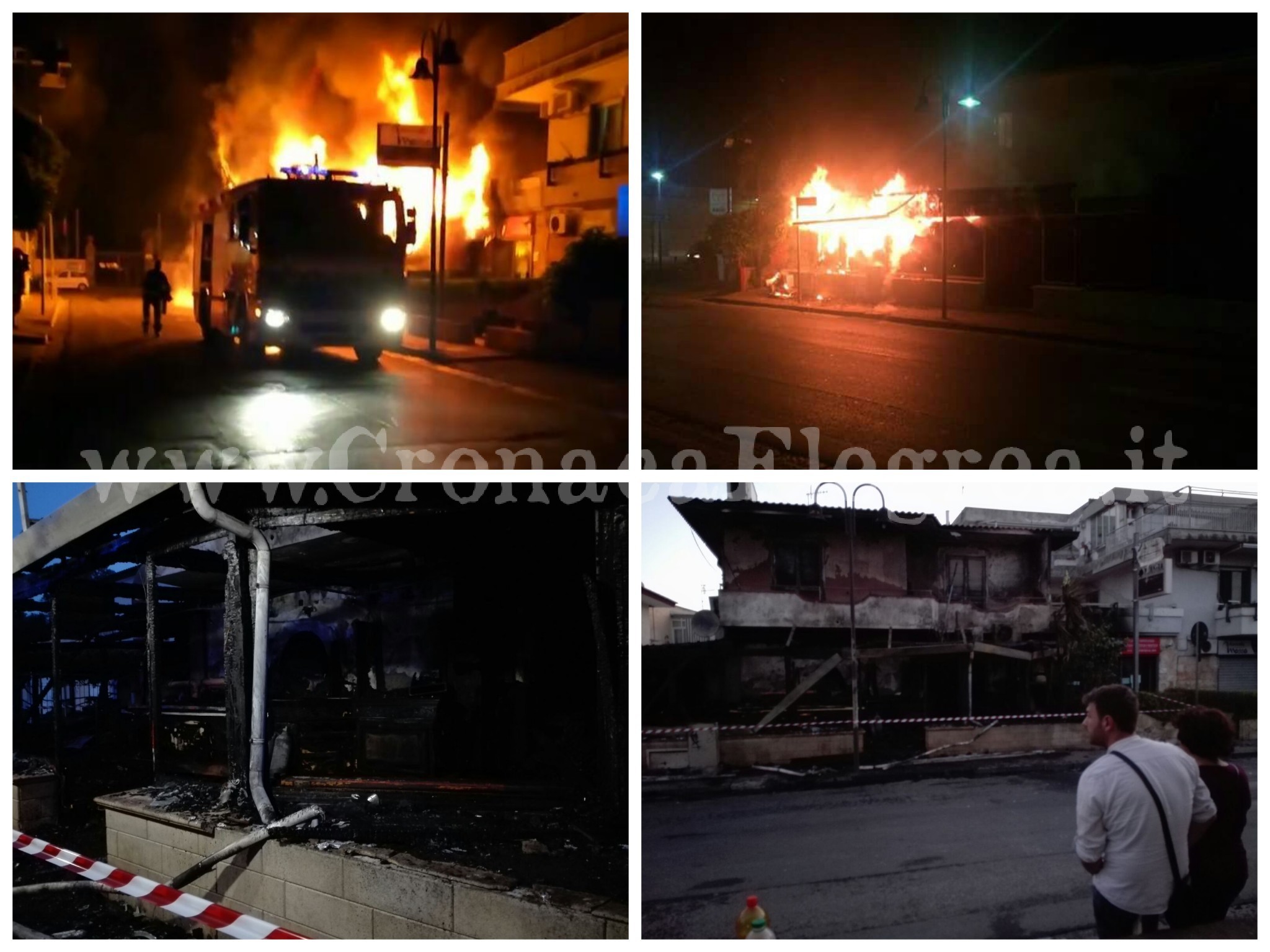 Paura a Bacoli: incendio distrugge un pub. Danneggiate due case e un’agenzia – LE FOTO