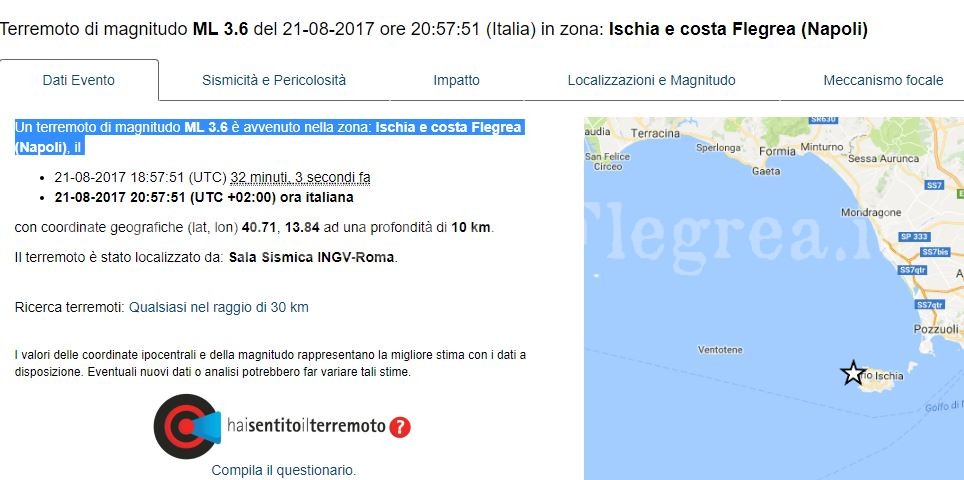 Scossa ad Ischia, tremano i Campi Flegrei