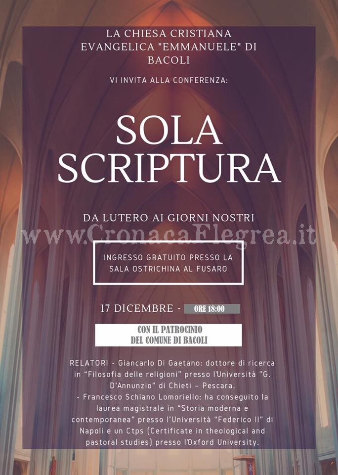 BACOLI/ “Sola Scriptura”: un evento per ripercorrere la storia da Lutero ai giorni nostri