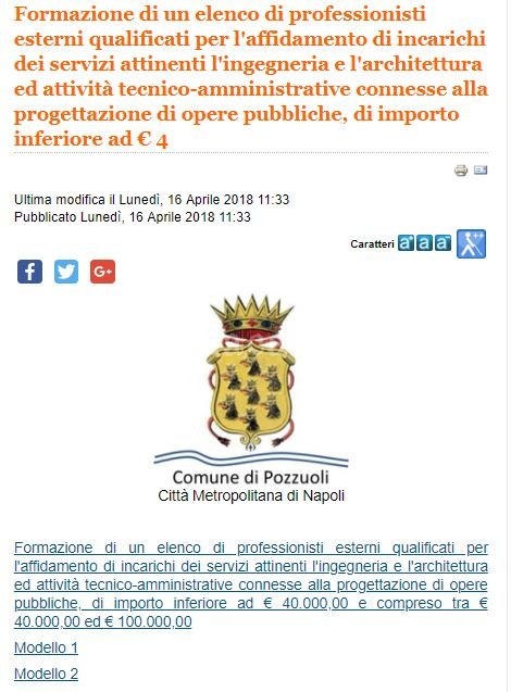 POZZUOLI/ Il Comune alla ricerca di professionisti per progettare opere pubbliche