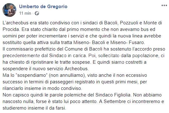 Archeobus, il presidente dell’EAV smentisce Figliolia: «Forse è stato poco attento»