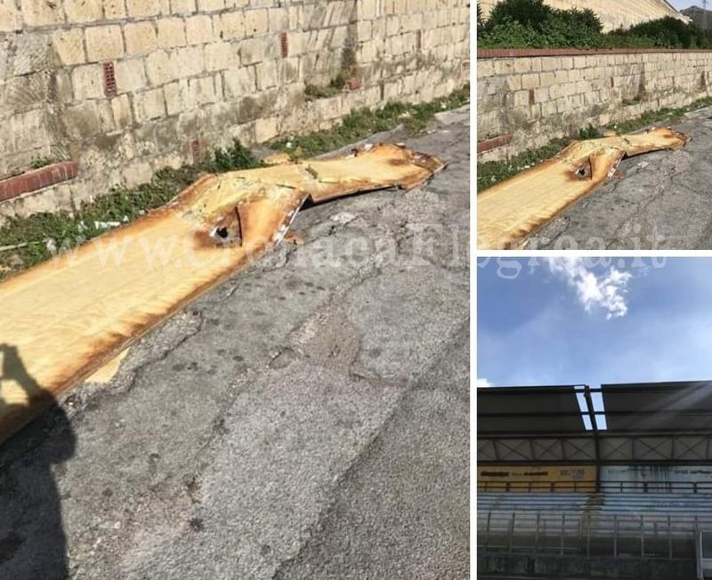 POZZUOLI/ Vento forte, cade a pezzi lo stadio “Domenico Conte”