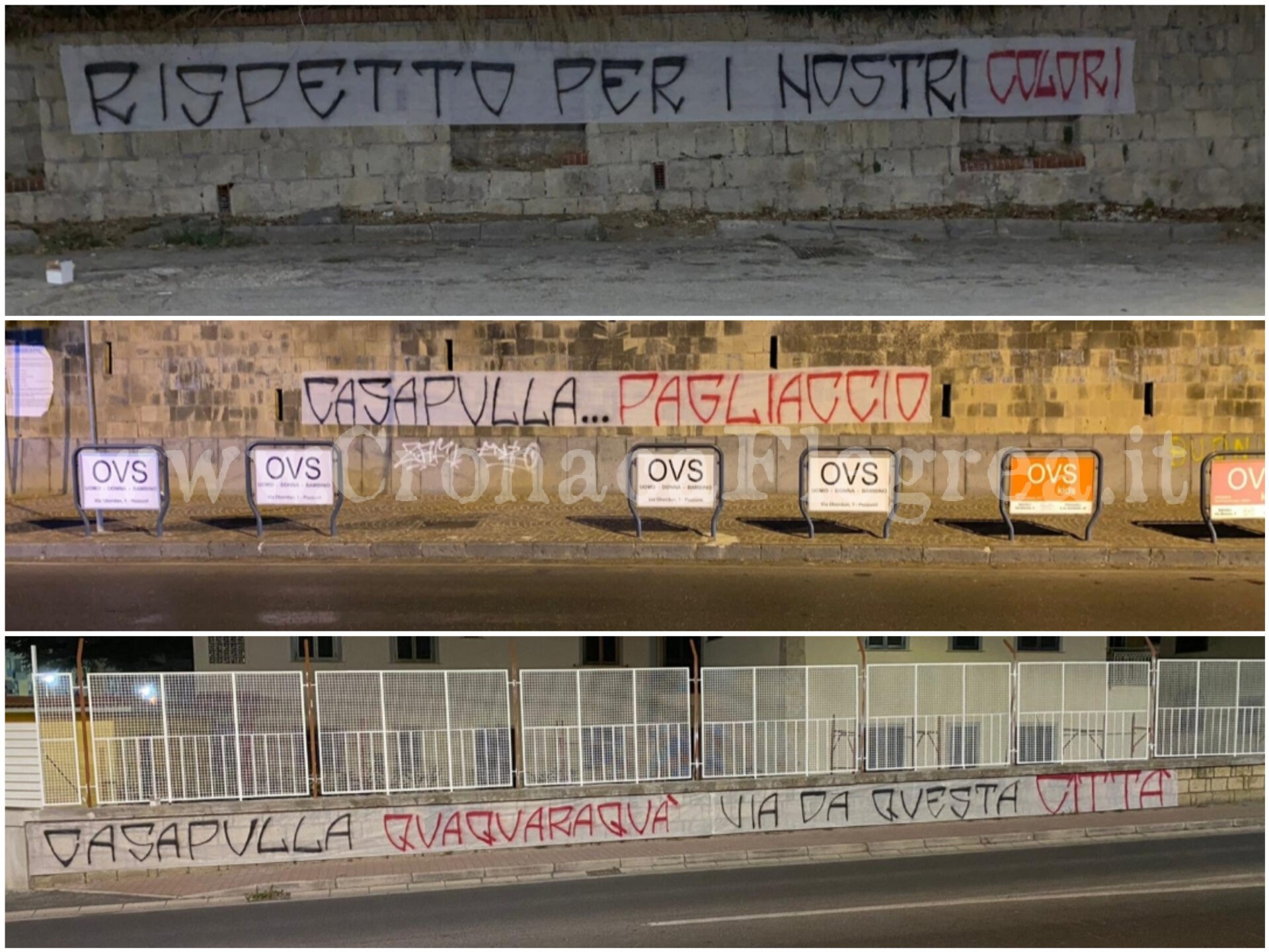 Rivolta dei tifosi della Puteolana, striscioni contro il presidente “Casapulla quaquaraquà via da questa città” – LE FOTO