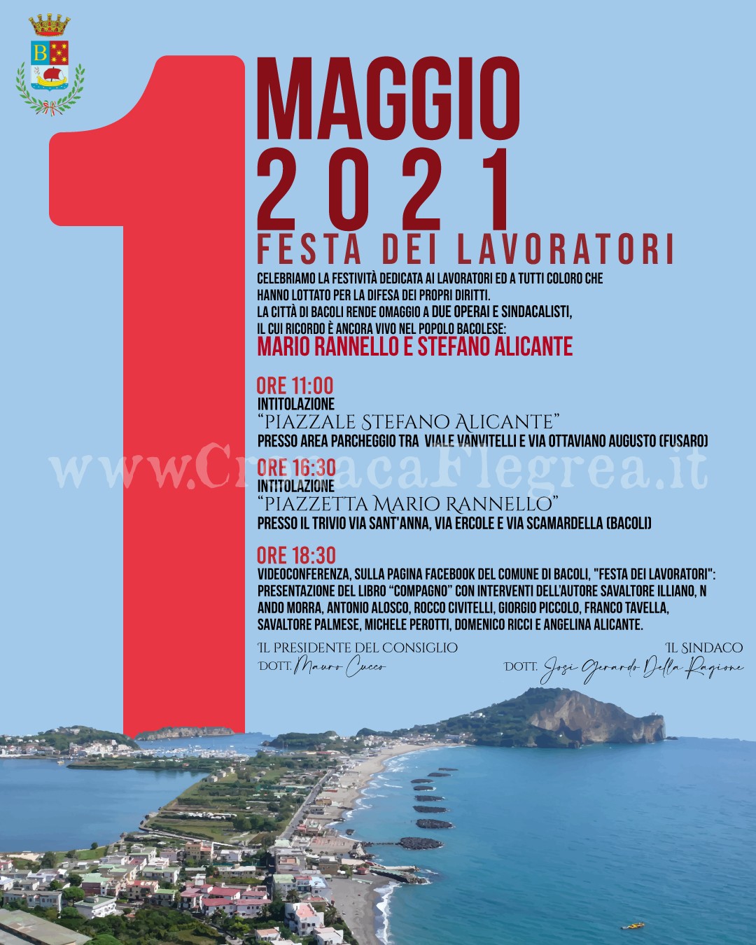 Primo maggio a Bacoli, due spazi pubblici intitolati a Mario Rannello e Stefano Alicante