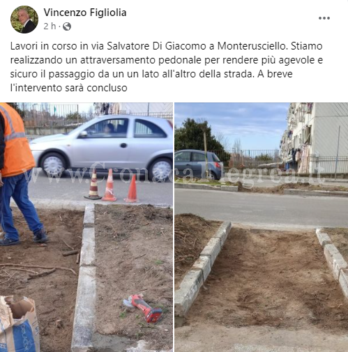 Il sindaco di Pozzuoli annuncia: “tagliato” un marciapiede a Monterusciello