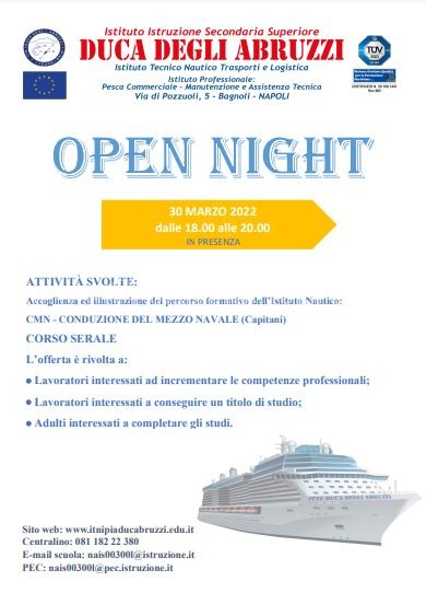 Scuola, Open Night al Duca degli Abruzzi di Bagnoli