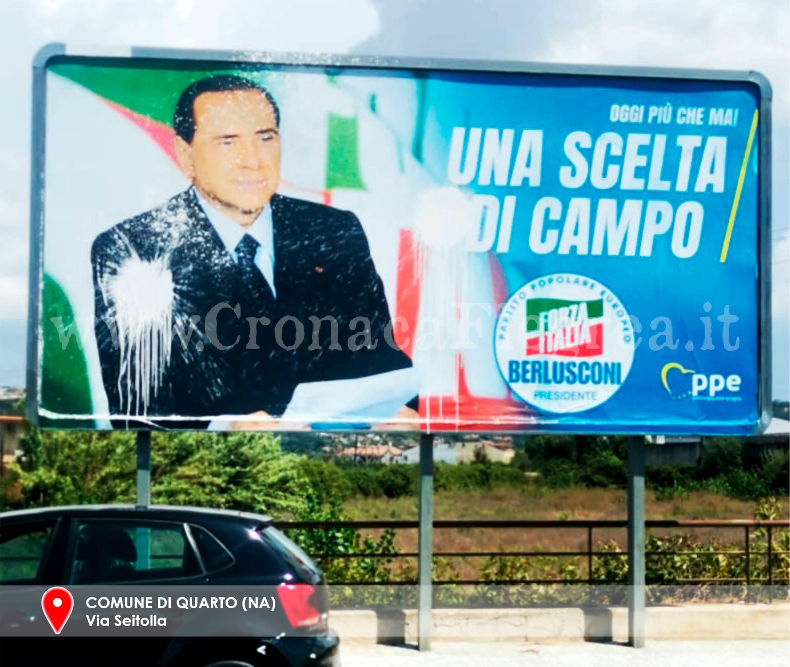 QUARTO/ Imbrattato un manifesto elettorale di Forza Italia