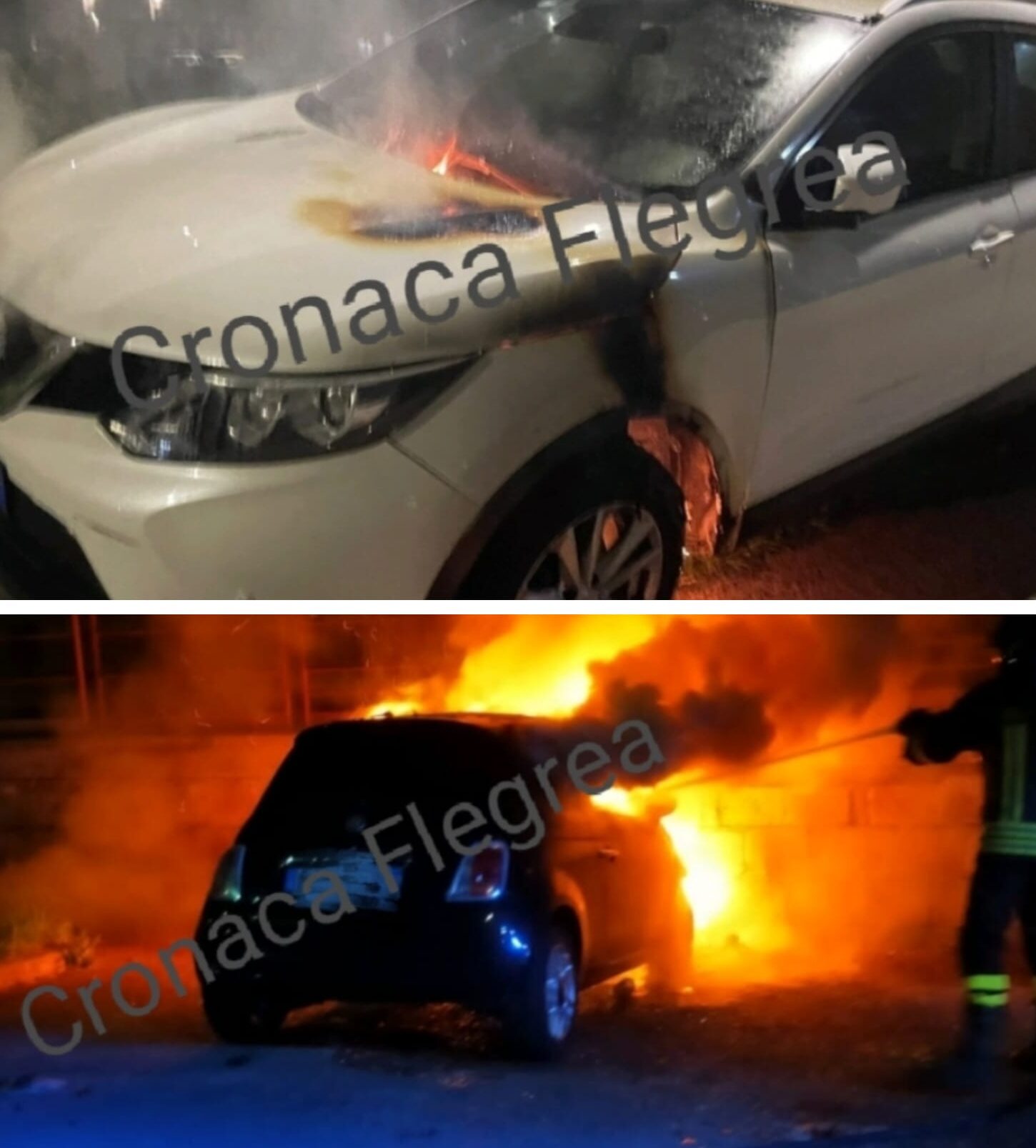 POZZUOLI/ Due auto date alle fiamme nella notte a Monterusciello – LE FOTO