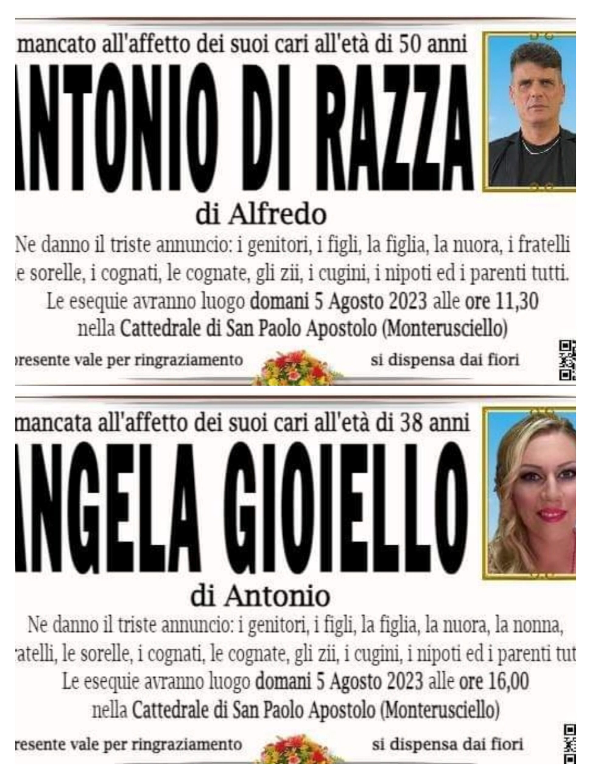 POZZUOLI/ Omicidio-suicidio: funerali separati per Angela e Tony a Monterusciello