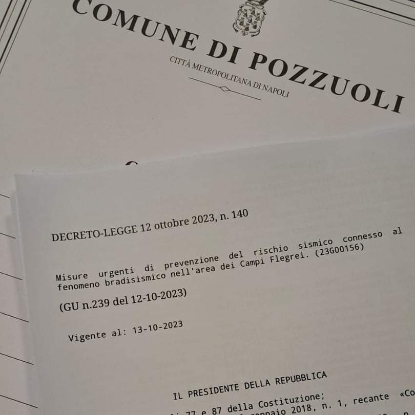 Bradisismo, da oggi in vigore il Decreto Legge Campi Flegrei