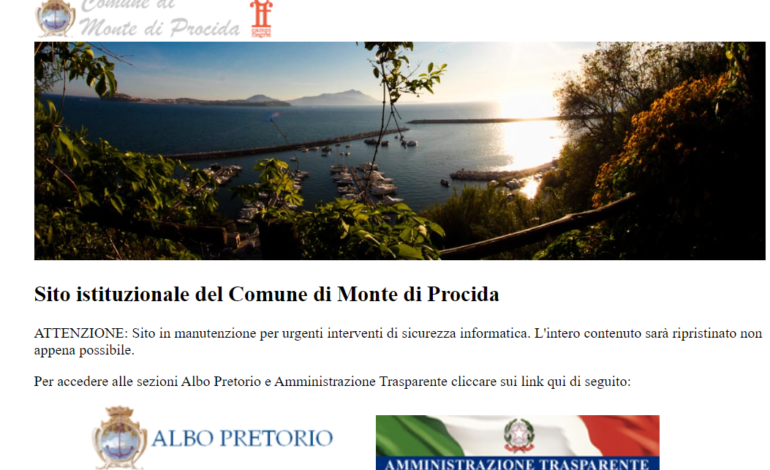 Fuori uso il sito del Comune di Monte di Procida: in corso interventi di sicurezza informatica