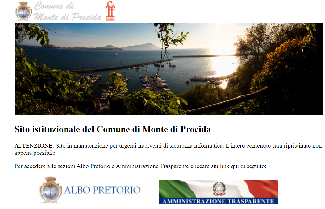 Fuori uso il sito del Comune di Monte di Procida: in corso interventi di sicurezza informatica