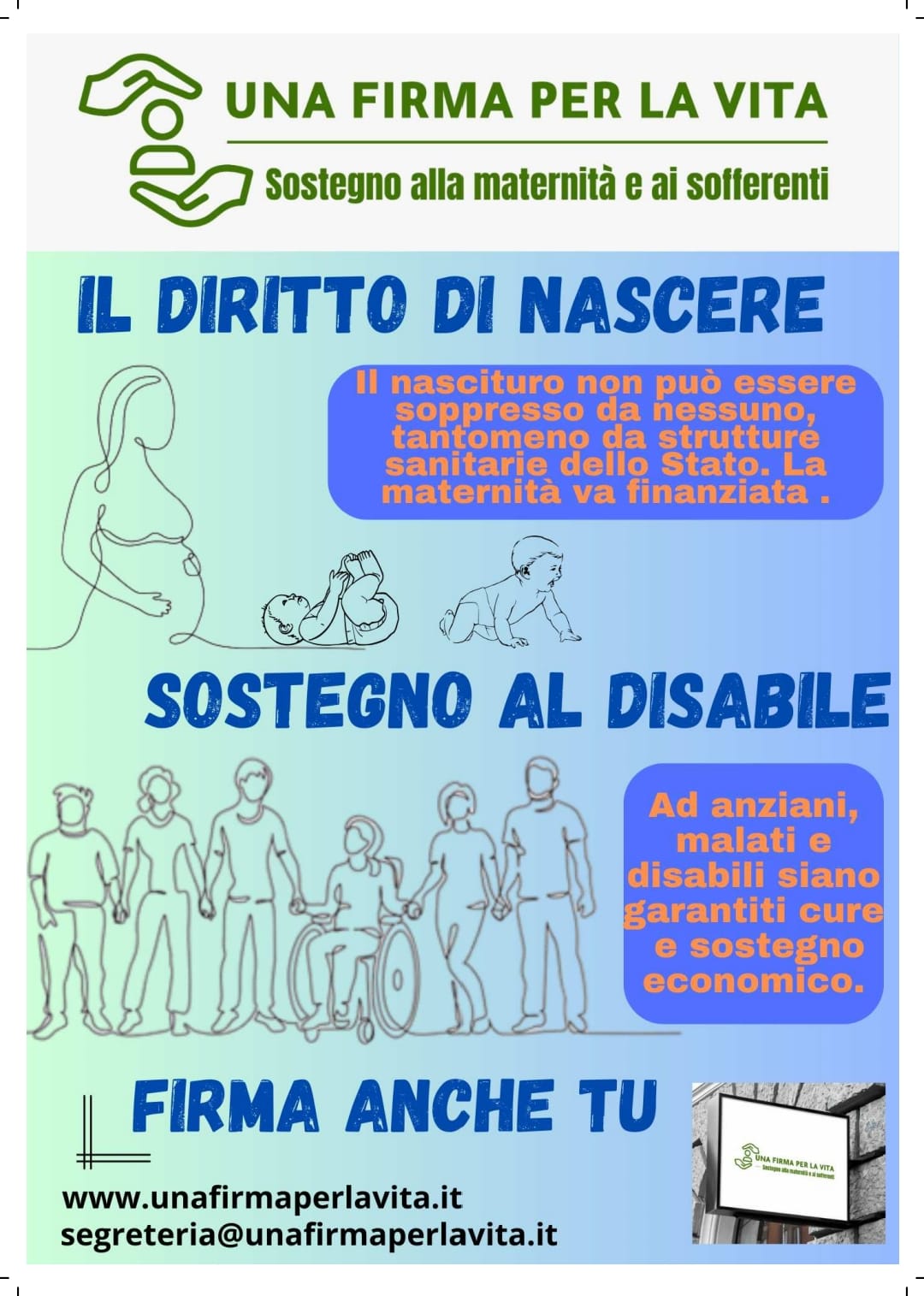 A Monte di Procida si può  sottoscrivere la proposta di legge sul diritto alla vita, reddito di maternità e sostegno ai sofferenti