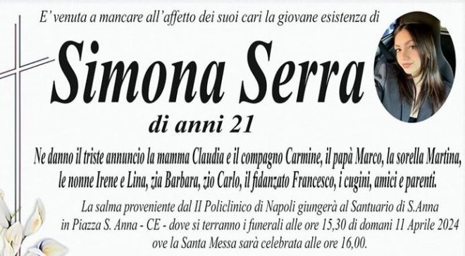 POZZUOLI/ A Caserta i funerali di Simona, la studentessa investita all’uscita da una pizzeria