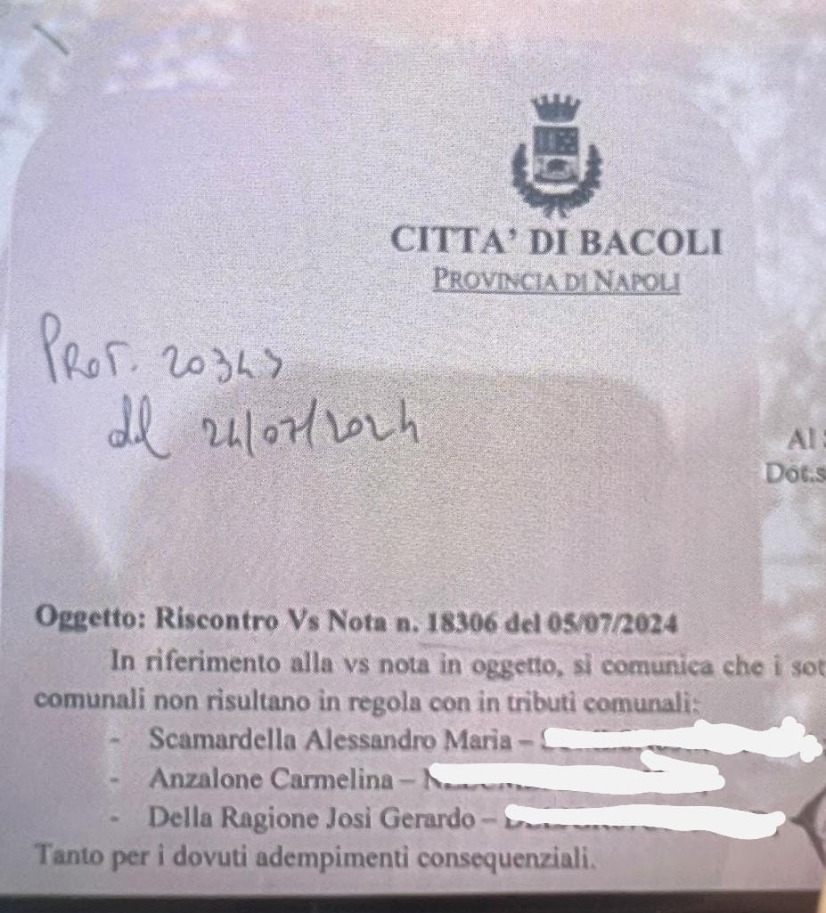 Josi e le tasse non pagate al comune di Bacoli: ecco il documento che lo inchioda