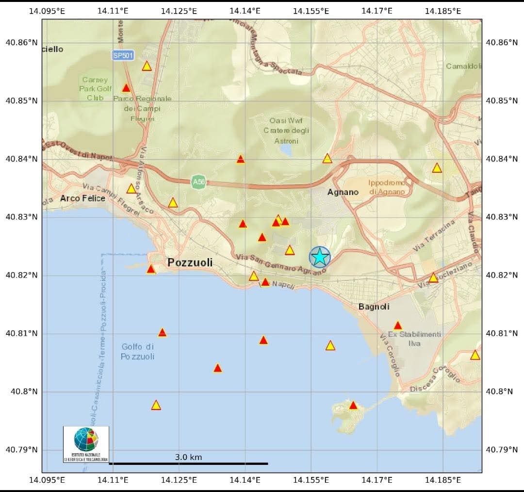 Scossa di magnitudo 2.3 a Pozzuoli