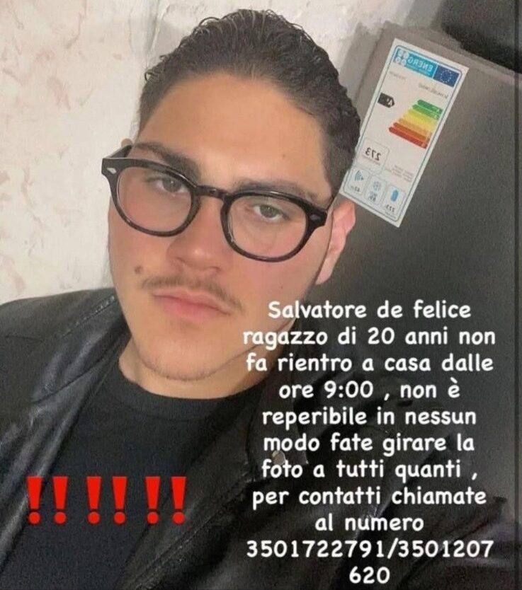 Sparito da Pozzuoli: ore di apprensione per il 20enne Salvatore De Felice