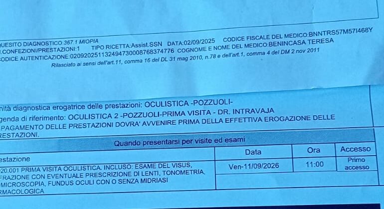 POZZUOLI/ Invalido con morbo di Parkinson l’Asl Napoli 2 Nord gli fissa una visita tra un anno