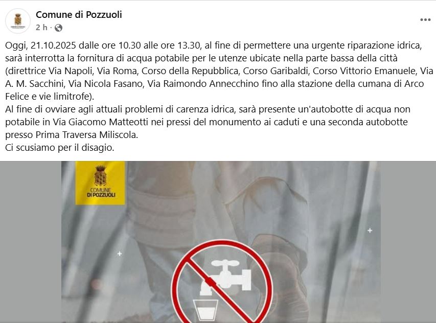 Manca l’acqua a Pozzuoli, ma il comune avvisa pochi minuti prima: la rabbia dei cittadini – LE FOTO