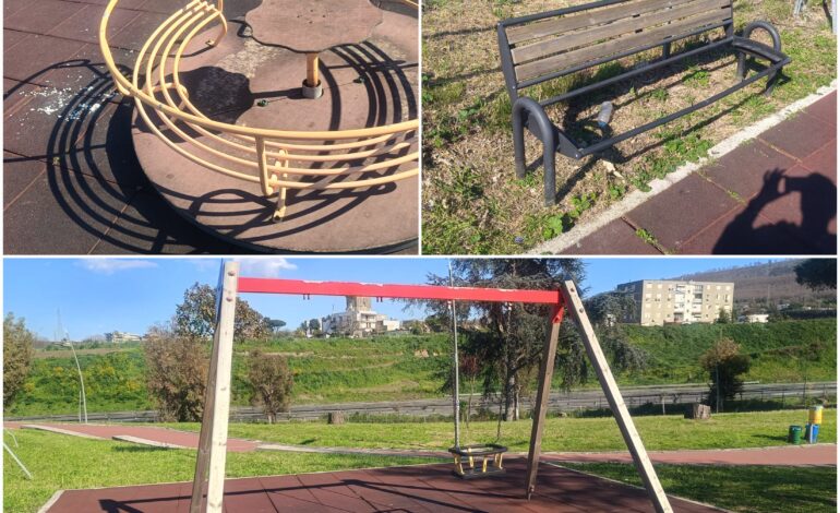 POZZUOLI/ Distrutte le giostrine nella pista ciclabile di Monterusciello – LE FOTO
