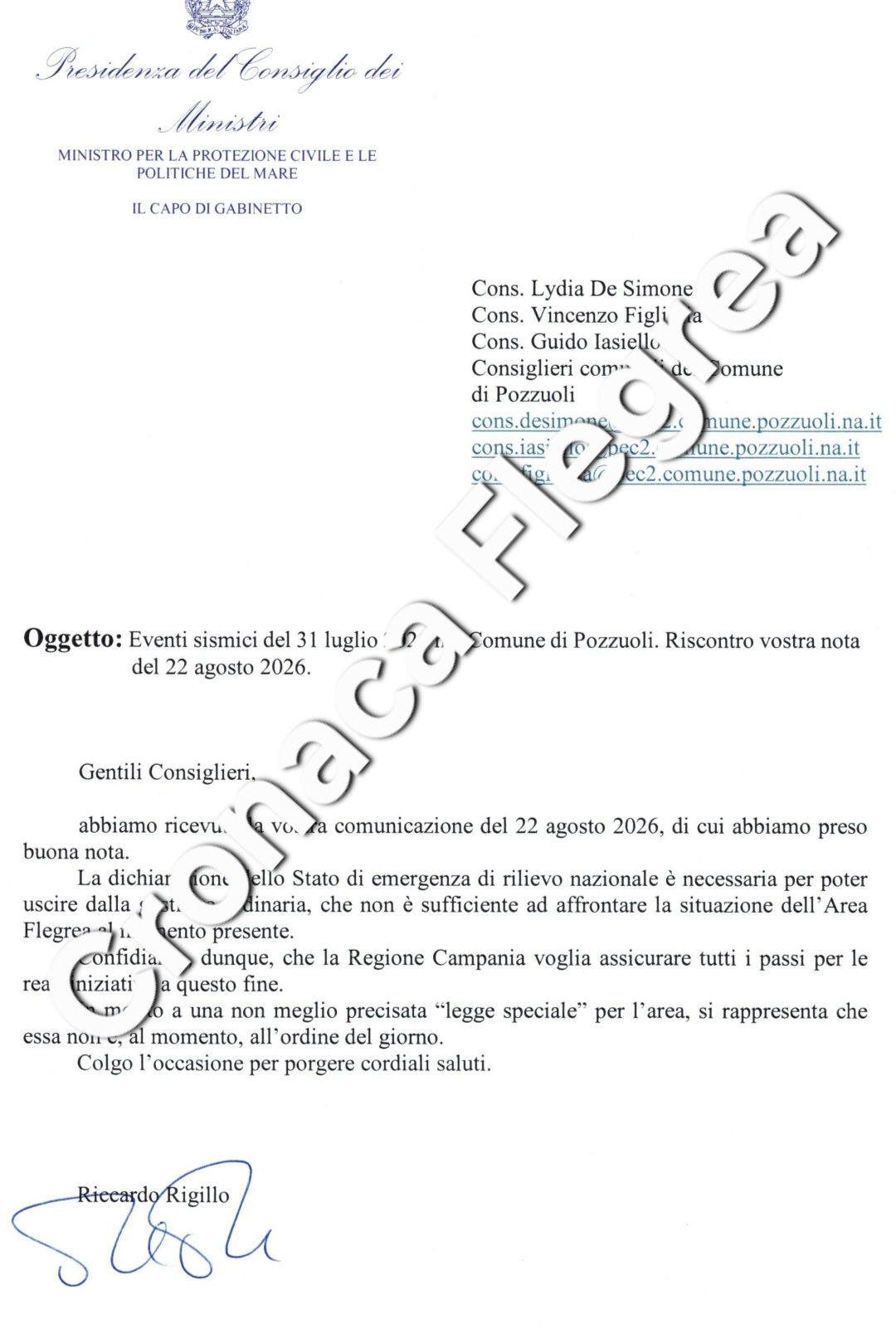 Bradisismo, il Ministro Musumeci ai consiglieri comunali di Pozzuoli «Necessario lo stato di emergenza»
