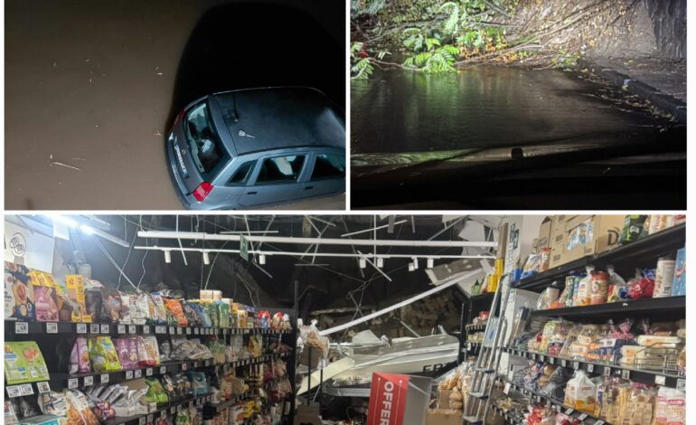 Maltempo, a Pozzuoli crolla parete di supermercato e frana a via Antiniana. Allagamenti nella piana di Licola – LE FOTO