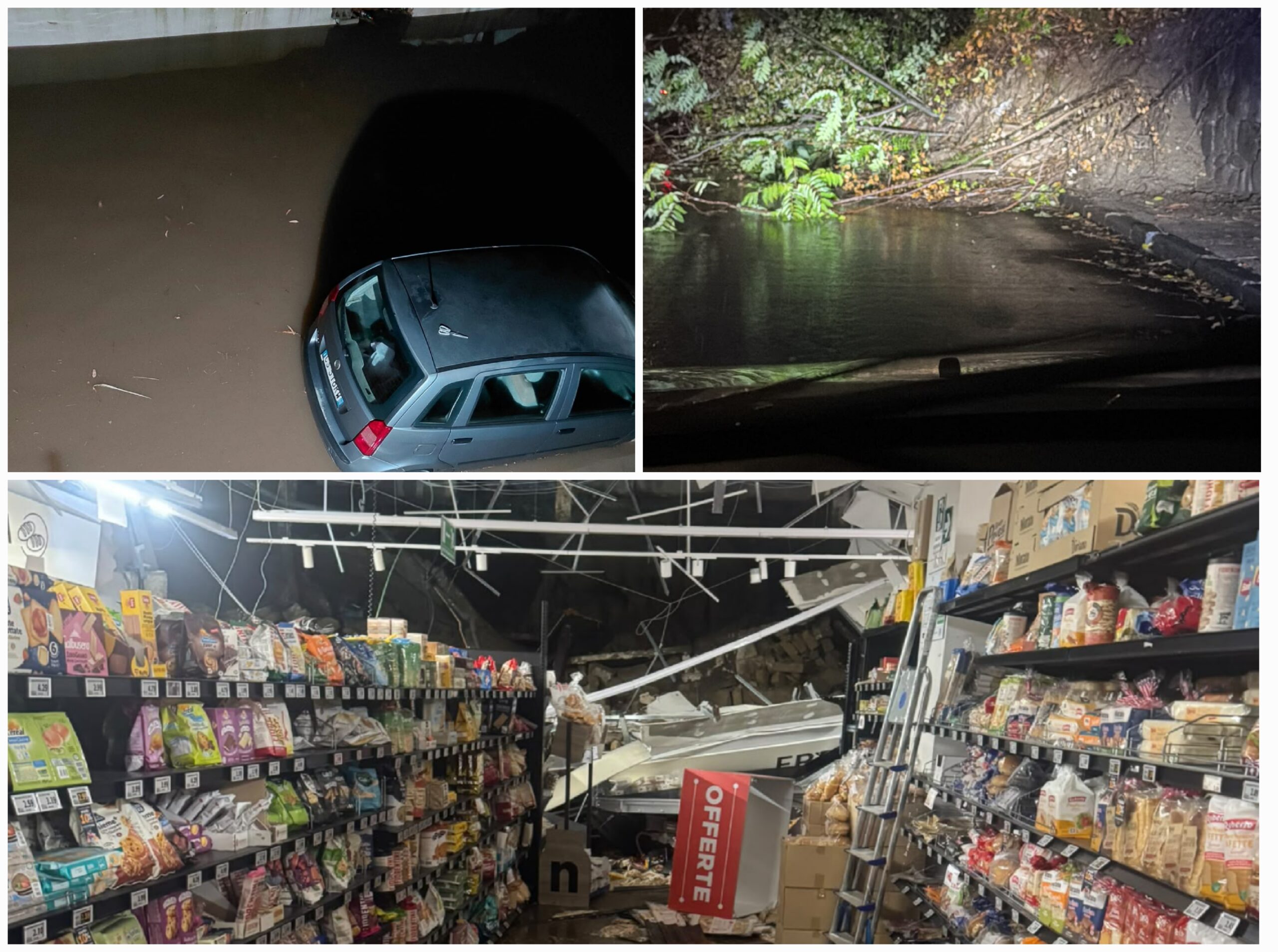 Maltempo, a Pozzuoli crolla parete di supermercato e frana a via Antiniana. Allagamenti nella piana di Licola – LE FOTO